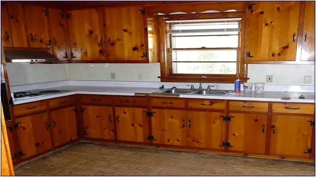 how to refinish knotty pine cabinets